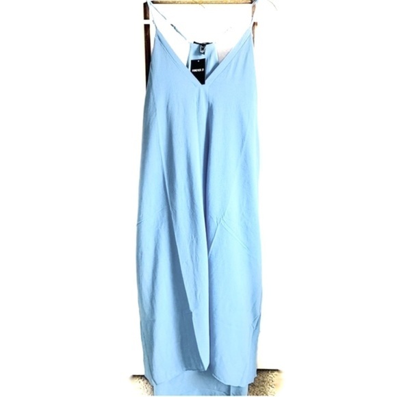 NEW-FOREVER 21 Textured Woven Flowy Cami Racer Back Midi Dress In Blue SZ Large - Picture 6 of 10